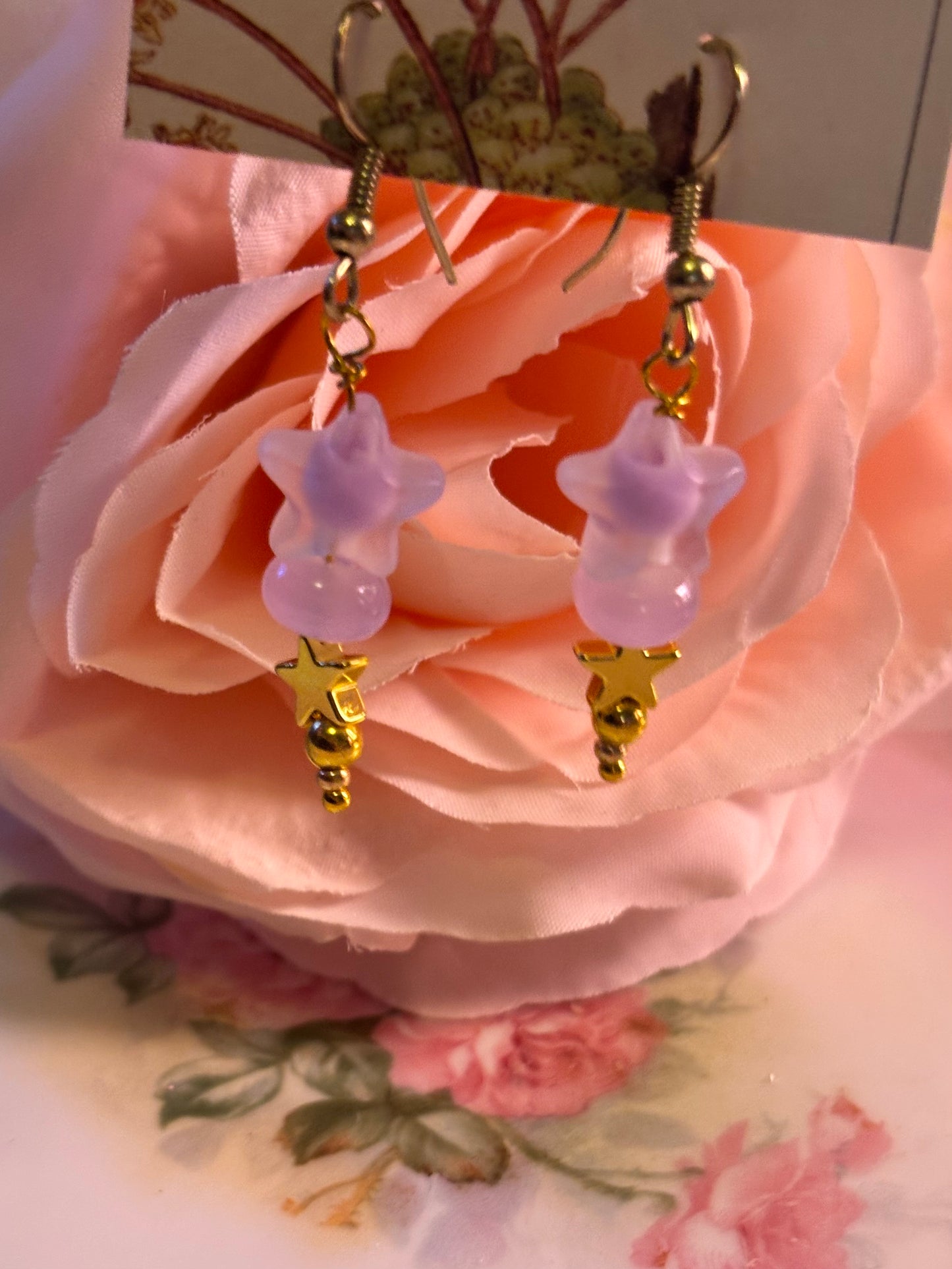 Purple star beaded earrings