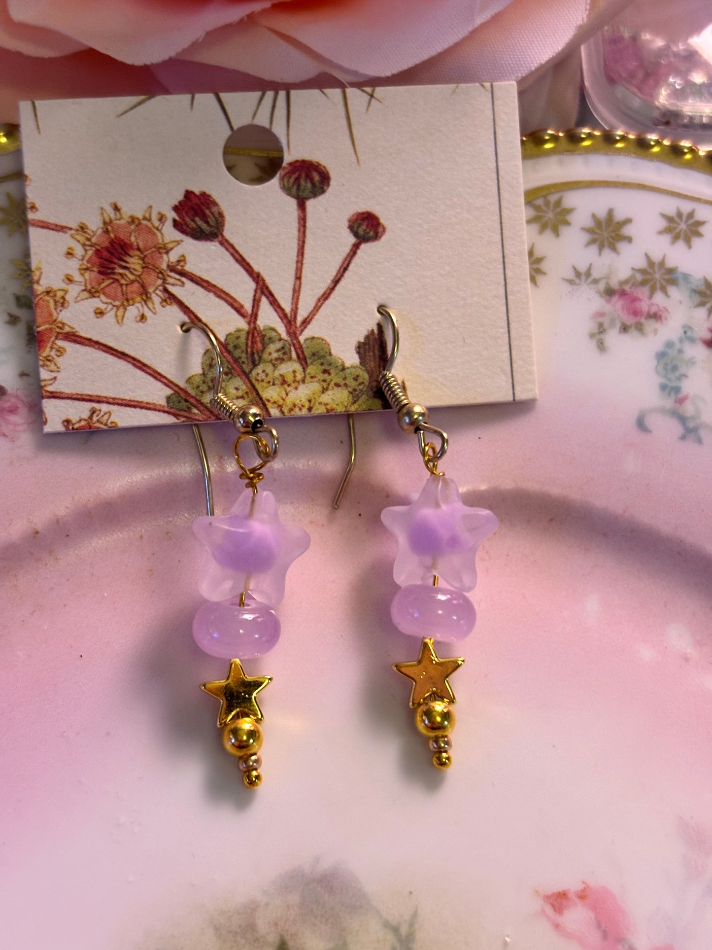 Purple star beaded earrings